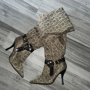 G by Guess Patterned Tan and Black Heeled Boots